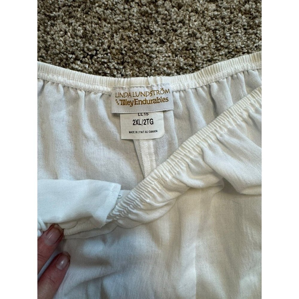 Tilley Endurable 2XL Linda Lundstrom Cropped White Pants Elastic Waist Wide Leg - Picture 3 of 11